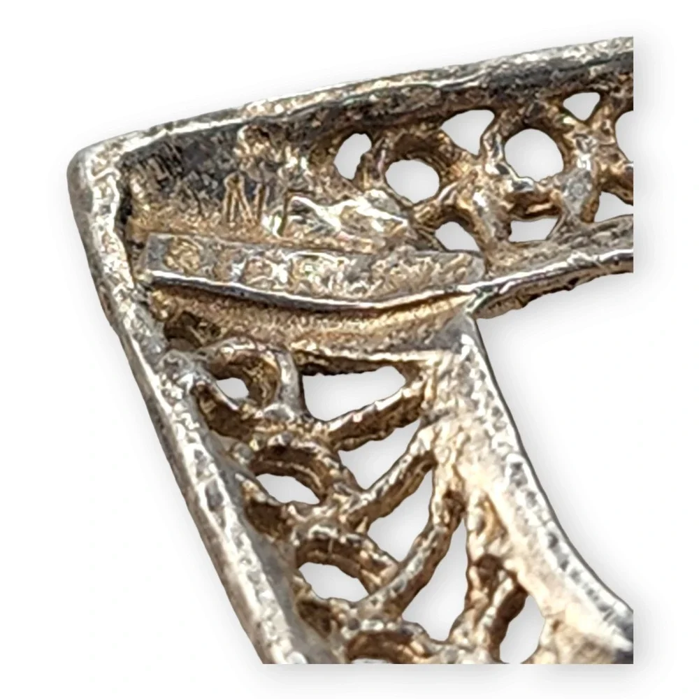 Vintage Signed NF Filagree Heart‎ Pendant Sterling Silver 925